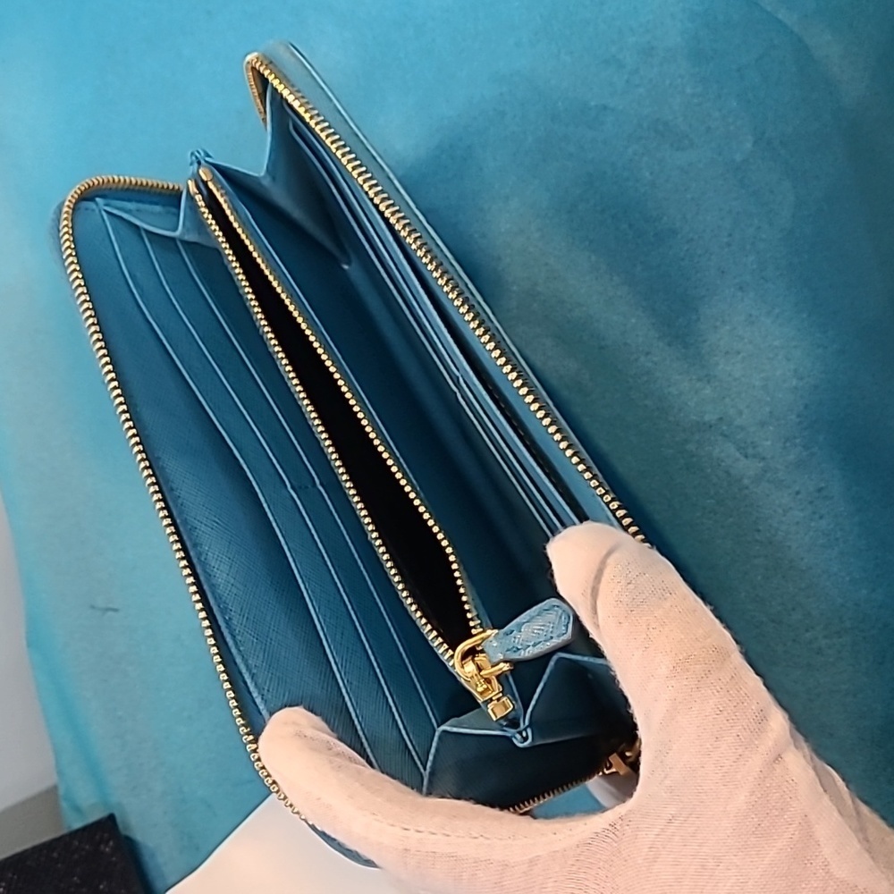 Prada Turquoise Zip Around Saffiano Leather Wallet - Picture 11 of 16